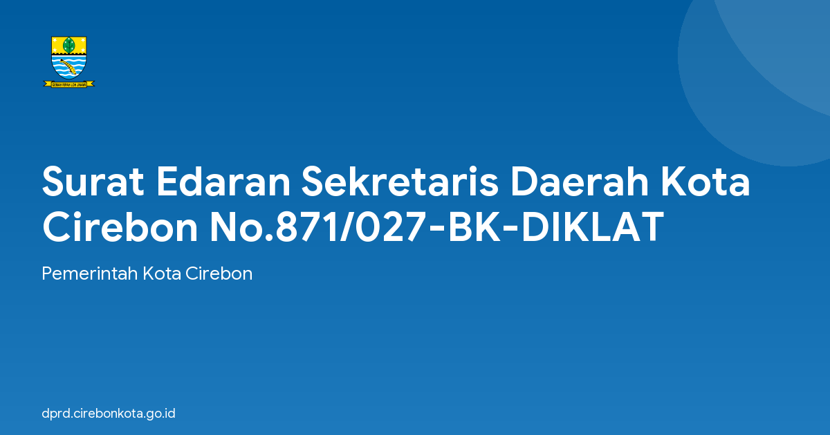 Surat Edaran Sekretaris Daerah Kota Cirebon No.871/027-BK-DIKLAT